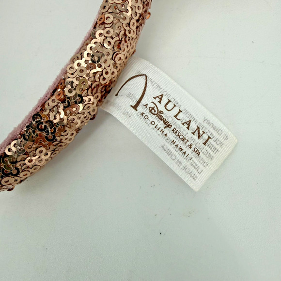 New Disney Aulani Hawaii Rose Gold Plumeria Minnie Mouse Sequined Ear Headband - Picture 6 of 11